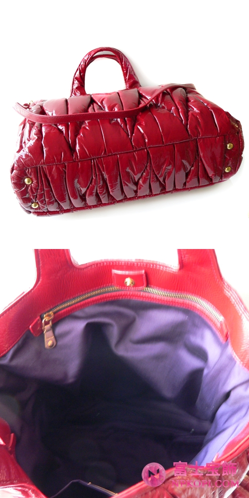 ミュウミュウ miumiu トートバッグ/ななめがけバッグ 2Way ショルダーストラップ付き マテラッセ風エナメル調 ルビーノ/レッド（RUBINO） RN0648 VERNICE